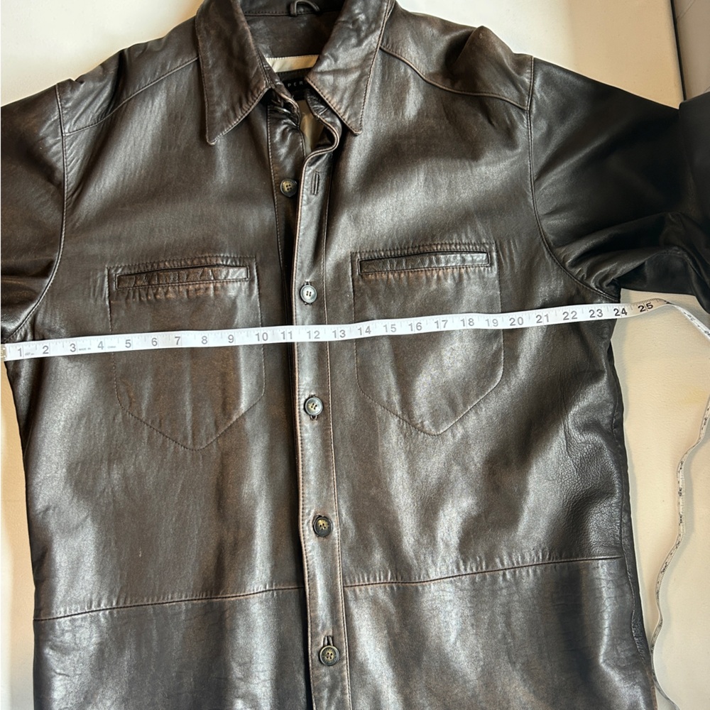 Perry Ellis Brown Genuine Leather Button Up Jacket Size Medium - Picture 5 of 10